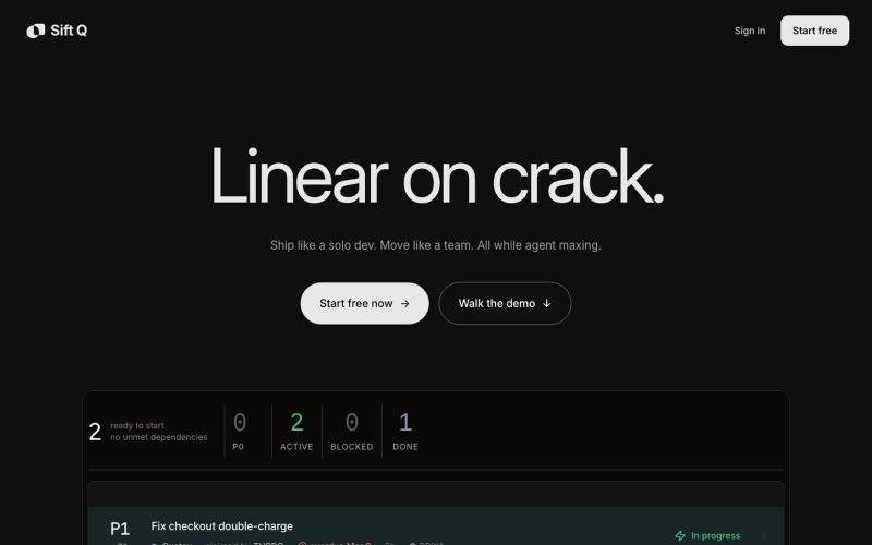 Sift Q: one tracker for people and coding agents — screenshot
