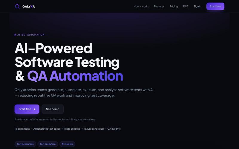 Qalyxa — AI-Powered Software Testing & QA Automation — screenshot
