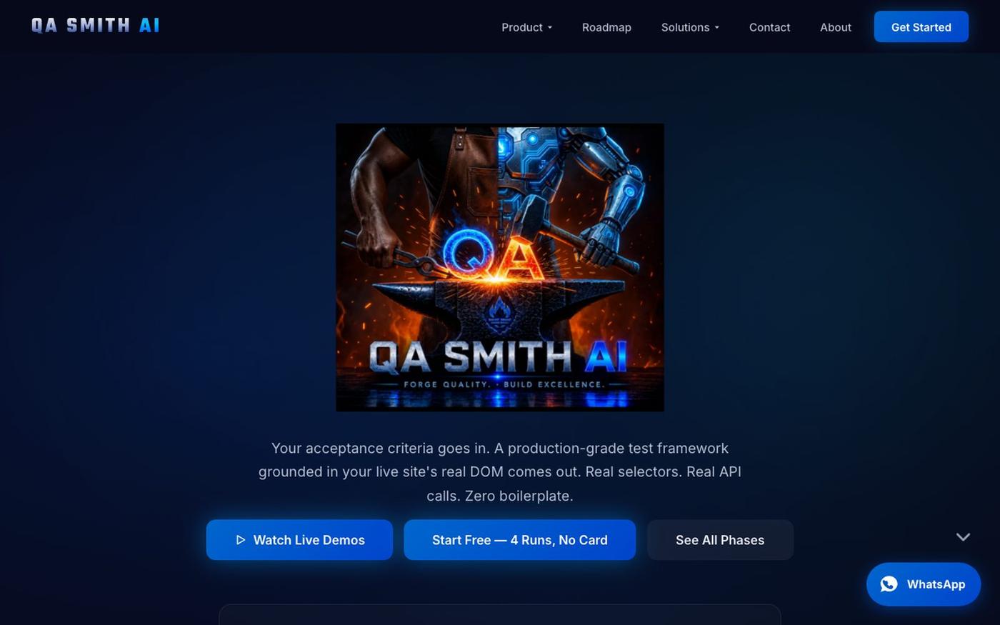 QA Smith AI — AI-Augmented QA Automation | Generate Test Frameworks in Minutes — screenshot