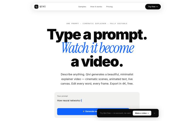 Qivi — Stunning explainer videos from a single prompt — screenshot