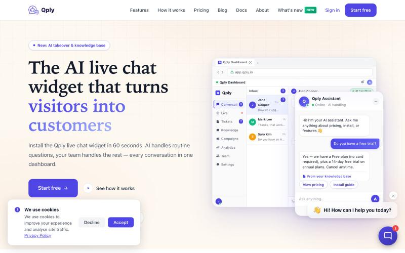 Qply — AI Live Chat Widget for SaaS & E-commerce — screenshot