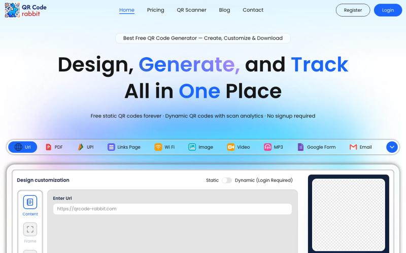 Best Free QR Code Generator — Create, Customize & Download | QR Code Rabbit — screenshot