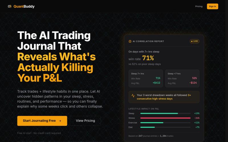 QuantBuddy AI Trading Journal | Track Trades + Lifestyle for Better Performance — screenshot
