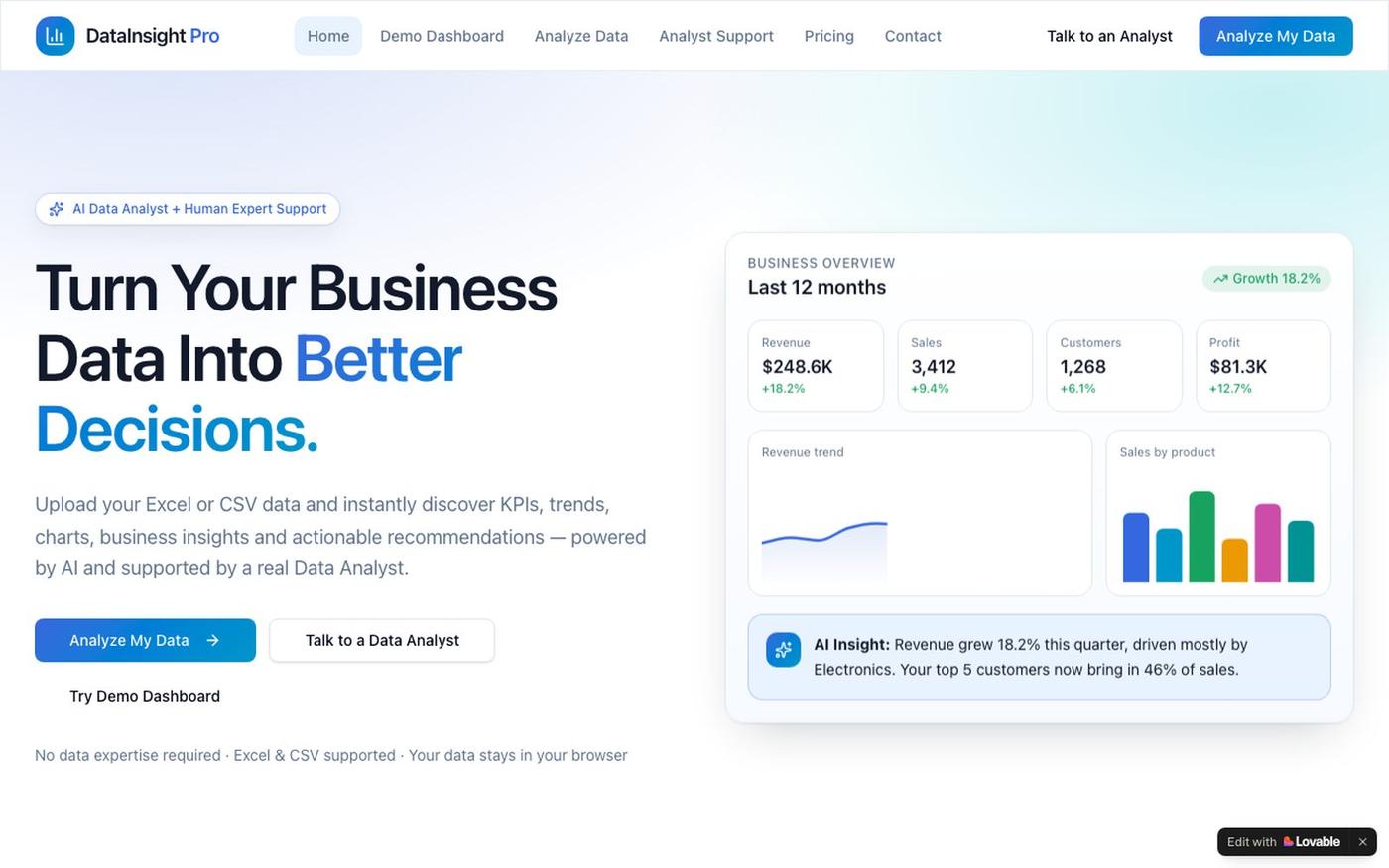 DataInsight Pro — Turn Your Business Data Into Better Decisions — screenshot