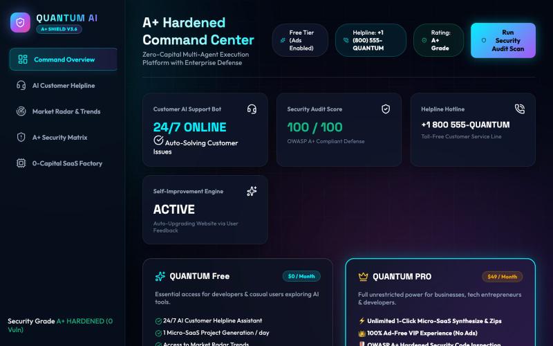 Quantum AI Command | A+ Security Grade Hub — screenshot