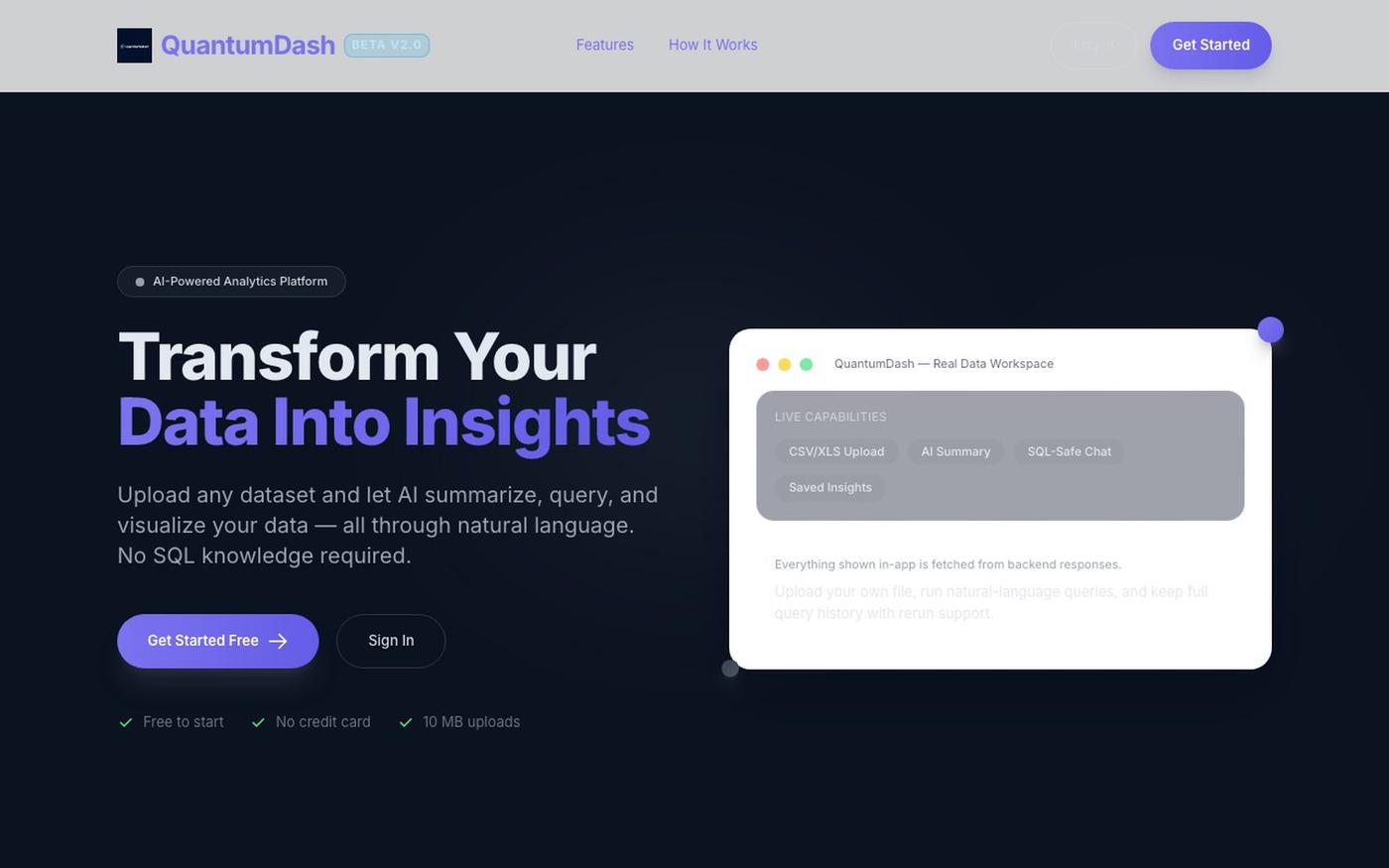 QuantumDash · Beta V2.0 — screenshot