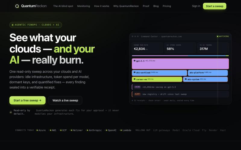 QuantumReckon — see what your clouds and your AI really cost, with proof — screenshot