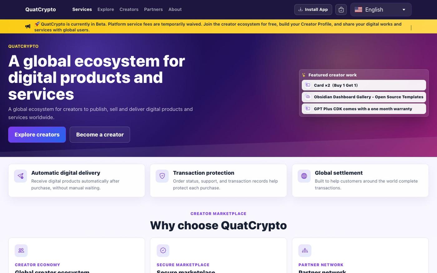 QuatCrypto - Global Digital Products & Services Marketplace — screenshot
