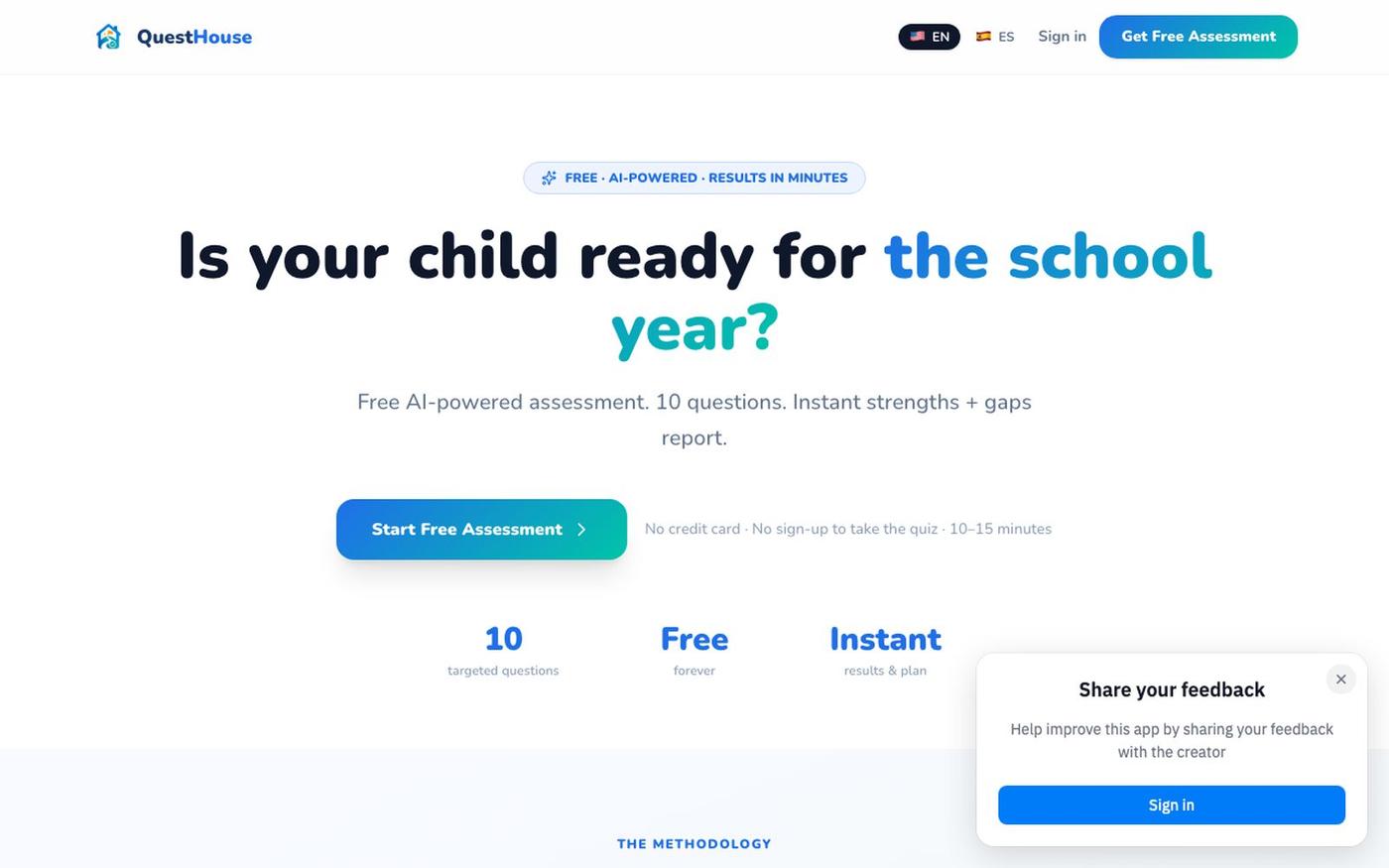 Free AI Assessment — Find Your Child's Strengths & Gaps | QuestHouse — screenshot