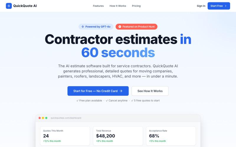 AI Estimate & Quote Software for Contractors — Free to Start — screenshot