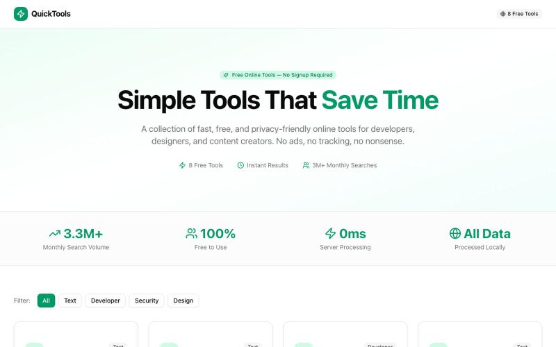QuickTools — 8 Free Online Tools for Developers, Designers & Creators — screenshot