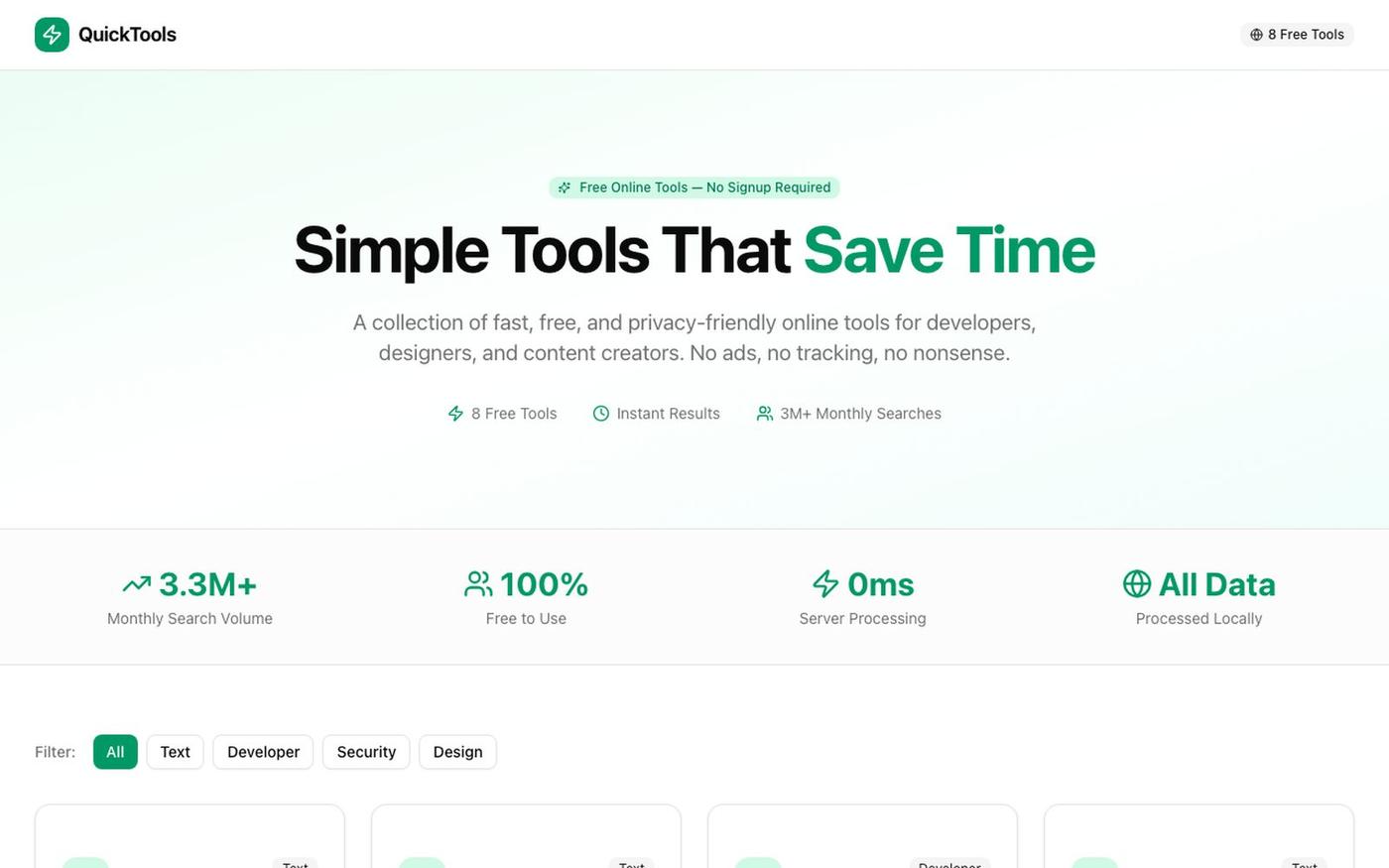 QuickTools — 8 Free Online Tools for Developers, Designers & Creators — screenshot