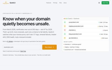 Continuous SSL & Website Security Monitoring | QuietLS — screenshot
