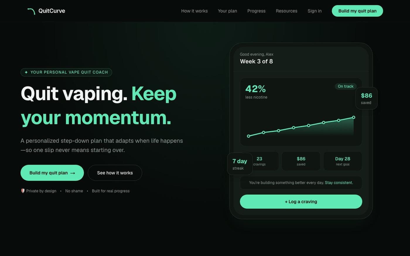 QuitCurve — Quit vaping. Keep your momentum. — screenshot