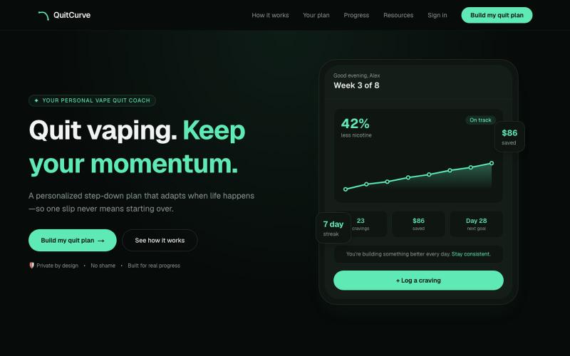 QuitCurve — Quit vaping. Keep your momentum. — screenshot