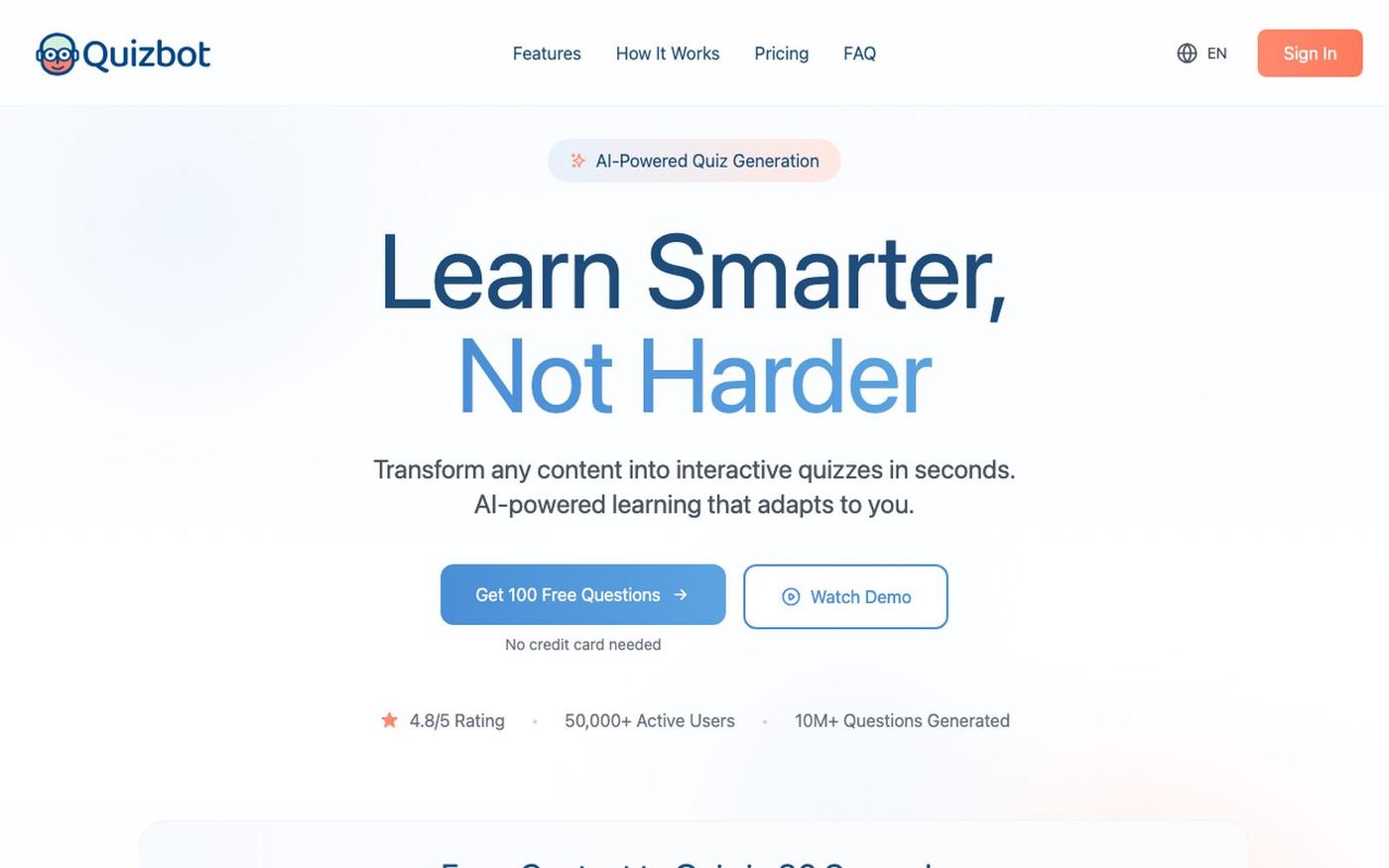AI Quiz & Question Generator from PDF, Word & Video | Quizbot — screenshot