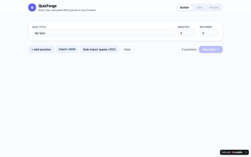 QuizForge — Build & Take Timed MCQ Quizzes — screenshot