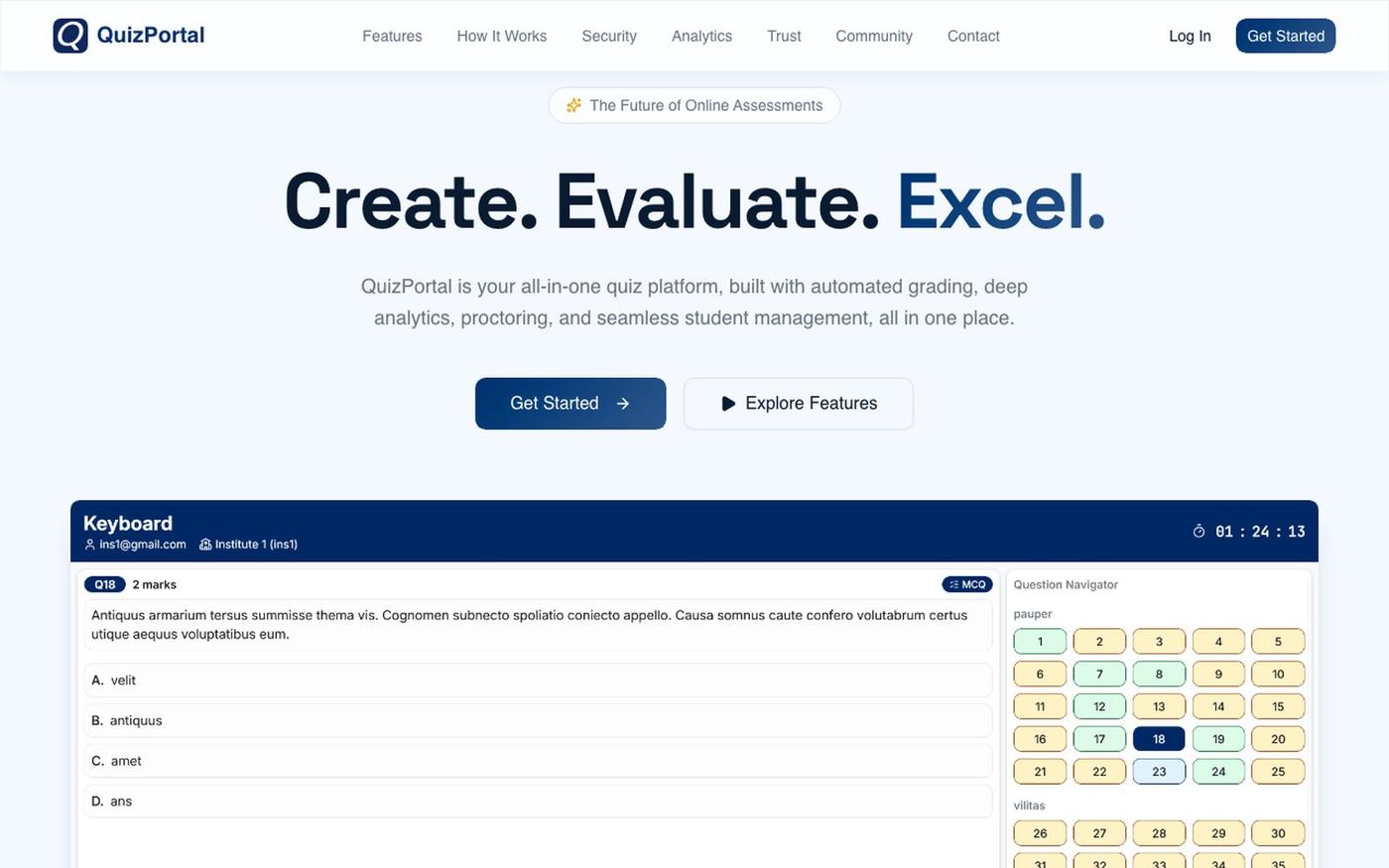 QuizPortal | Online Quiz Platform for Secure Assessments — screenshot