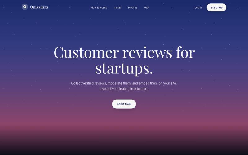 Quizzings, customer reviews for startups — screenshot