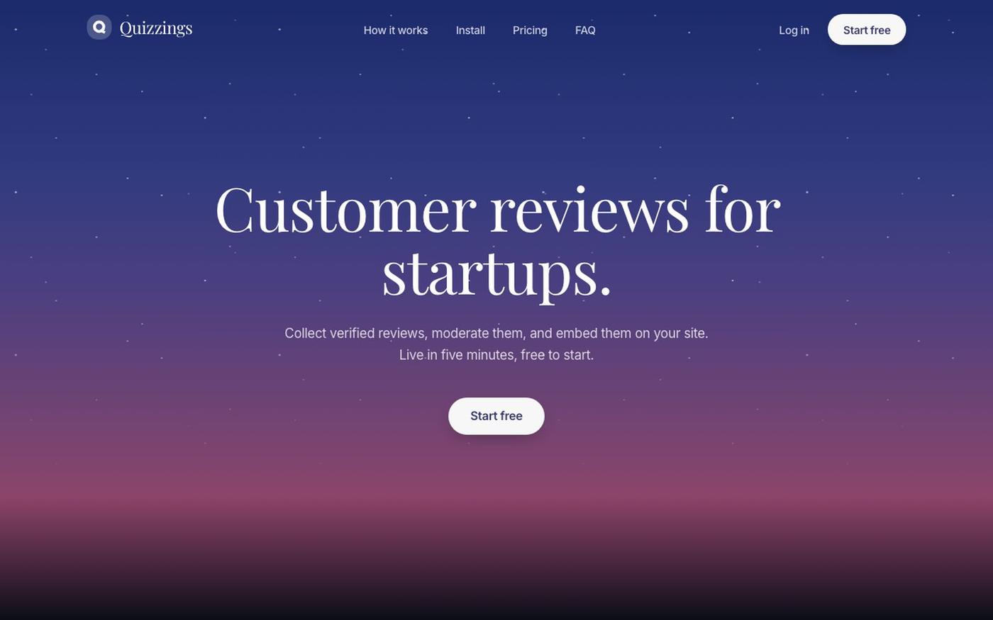 Quizzings, customer reviews for startups — screenshot