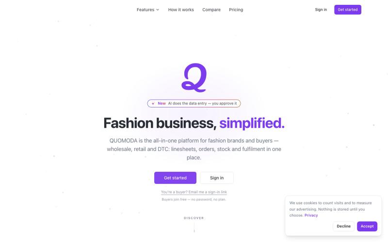 QUOMODA — Wholesale software for fashion brands — screenshot
