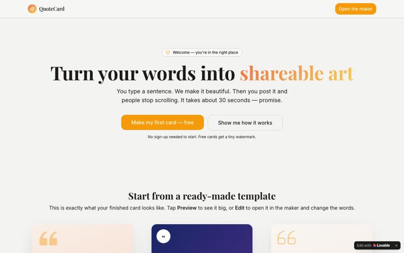QuoteCard — Free Quote Card Maker for Creators — screenshot