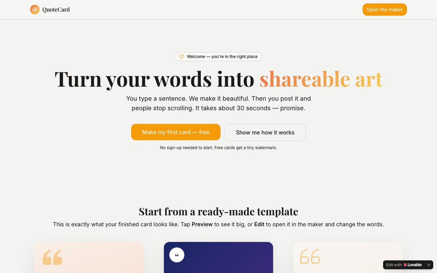 QuoteCard — Free Quote Card Maker for Creators — screenshot