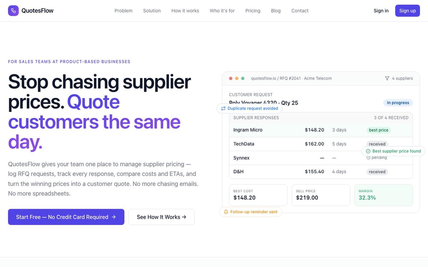 RFQ & Supplier Pricing Software for Small Teams — QuotesFlow — screenshot