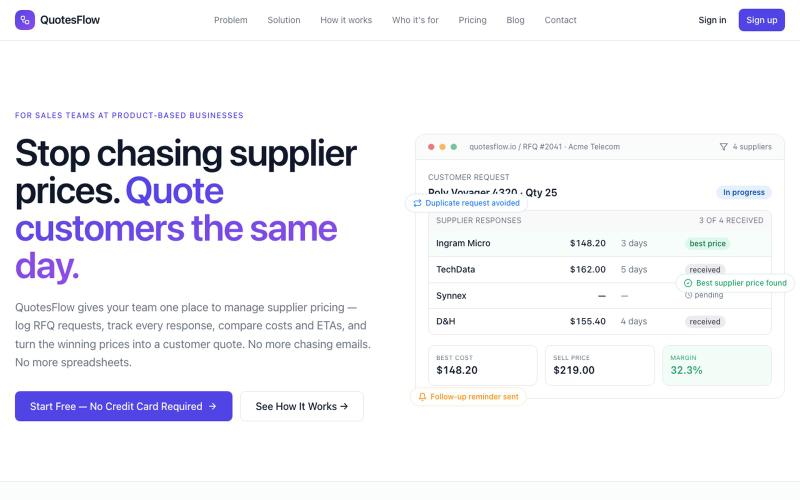 RFQ & Supplier Pricing Software for Small Teams — QuotesFlow — screenshot