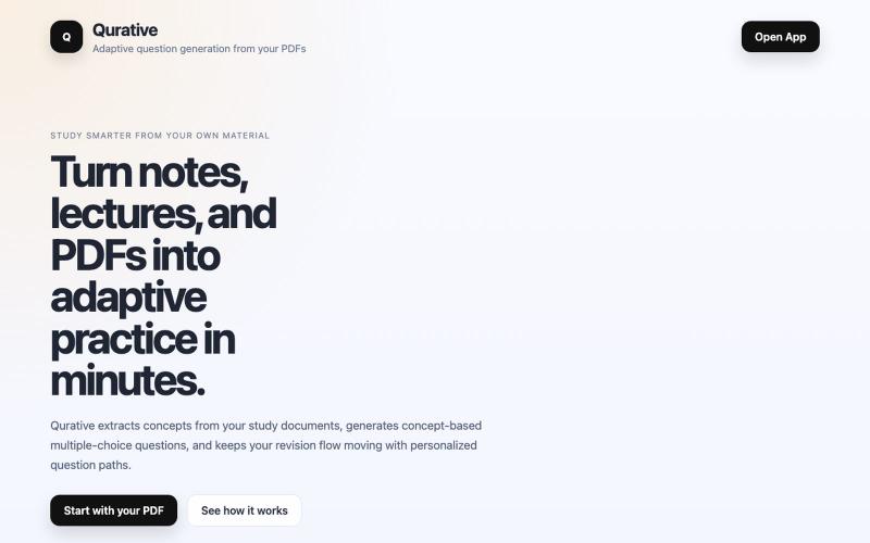 Qurative | AI PDF Study Companion for Adaptive Exam Prep — screenshot