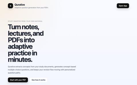 Qurative | AI PDF Study Companion for Adaptive Exam Prep — screenshot