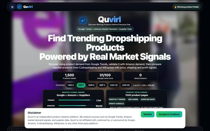 Trending Dropshipping Products 2026 | Quvirl — screenshot