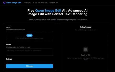Advanced AI Image Generation with Perfect Text Rendering | Qwen Image Edit AI — screenshot