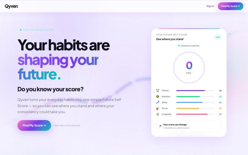Qyven — Health & Habit Tracker for Your Future Self — screenshot