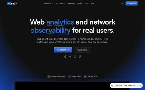 Raah | Web Analytics & Network Observability Platform — screenshot