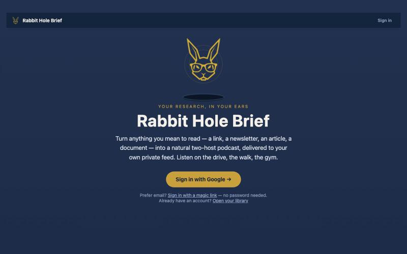 Rabbit Hole Brief — turn anything you read into a podcast — screenshot