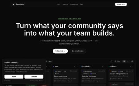 Raccolta.dev — Smart Feedback Solutions for Discord, Slack, GitHub & Linear — screenshot