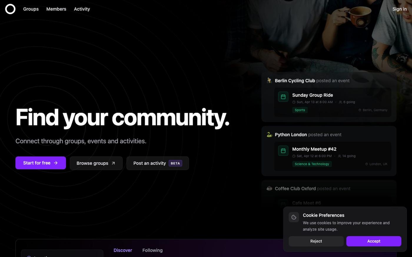 Free Meetup Alternative — Find Events & Build Communities | Radius — screenshot