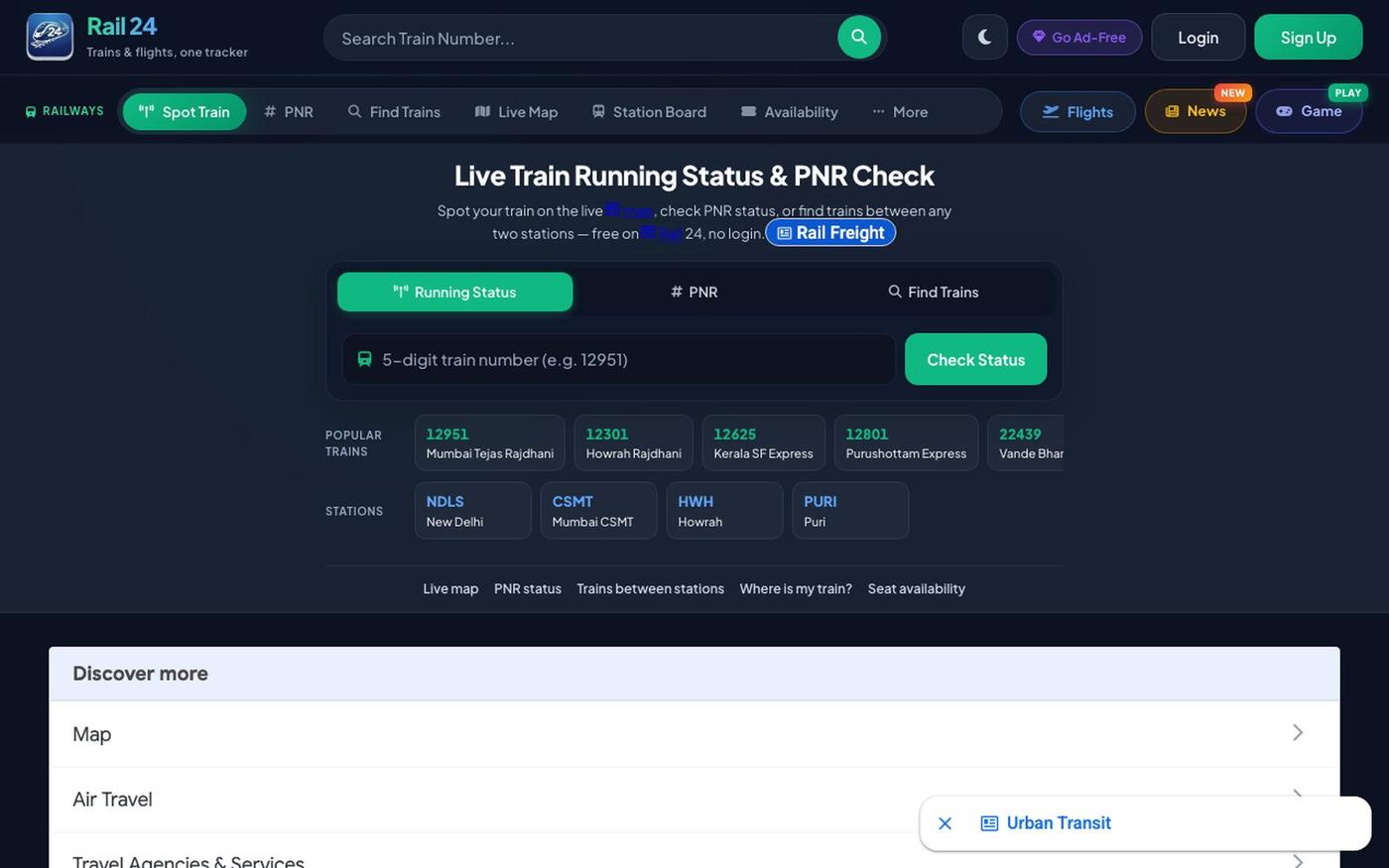 Rail 24 — Live Train Running Status Today, Check PNR Online & Live Map India — screenshot