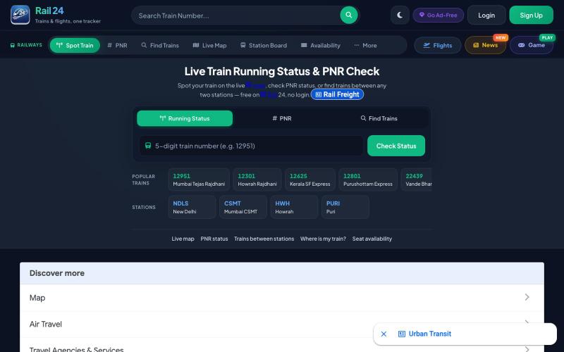 Rail 24 — Live Train Running Status Today, Check PNR Online & Live Map India — screenshot