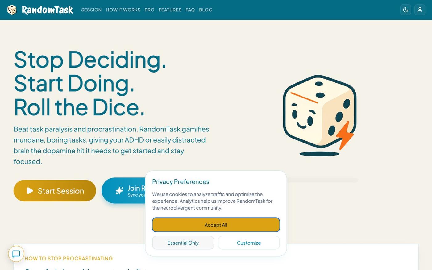 RandomTask | Stuck on Boring Chores? Roll Dice to Stop Procrastination — screenshot