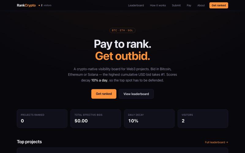 RankCrypto — Pay-to-rank leaderboard for Web3 projects — screenshot