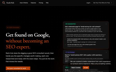 AI SEO consultant that knows your site | Rank-Hub — screenshot