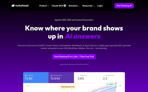 Rankahead — Agentic GEO, SEO and Content Generation — screenshot