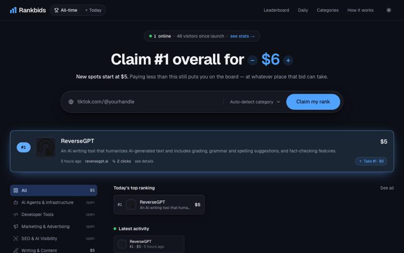 Buy your way to #1 — claim #1 for $6 — screenshot