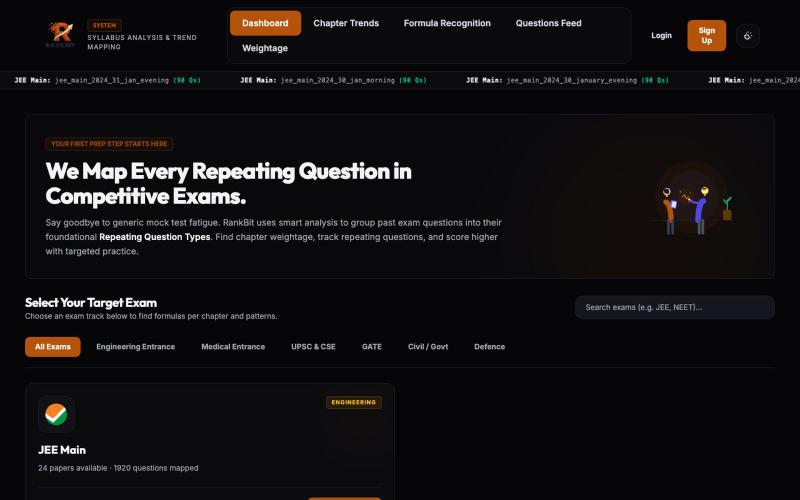 RankBit — AI Exam Intelligence for JEE, NEET & UPSC | Chapter-wise Practice with — screenshot