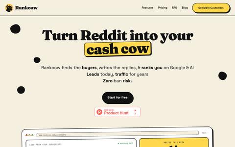 Rankcow: Turn Reddit Into Your Cash Cow. Zero Ban Risk. — screenshot