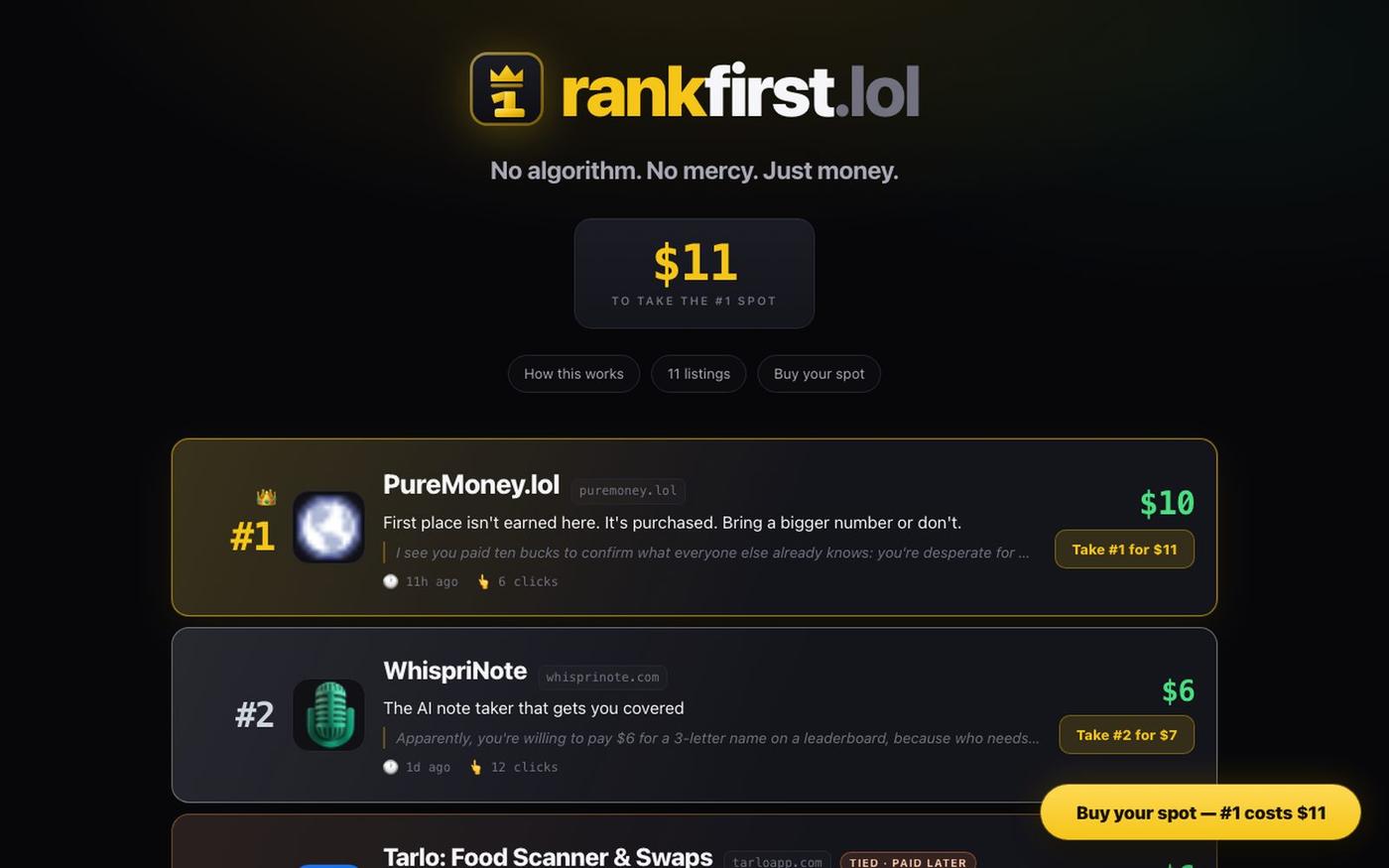 rankfirst.lol — the leaderboard money can buy — screenshot