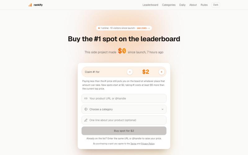 Rankify — buy a sponsored spot on the leaderboard — screenshot