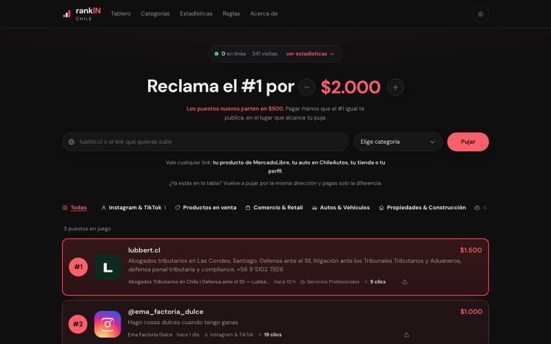 rankIN — El tablero donde el puesto se compra — screenshot